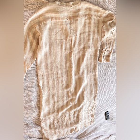 H&M Beige Striped Linen Shirtdress Maxi Dress Button Up Shirt Dress - Picture 6 of 13